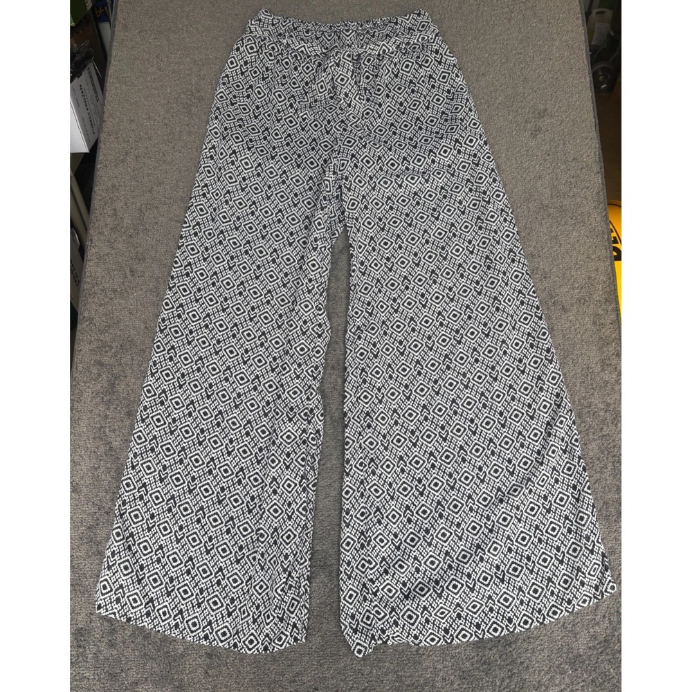 Heartsoul pants‎ Wide Leg Women's White Black Geometric 100%  Belted Pockets